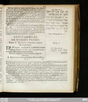 Articulus IX. De Homine Primo.