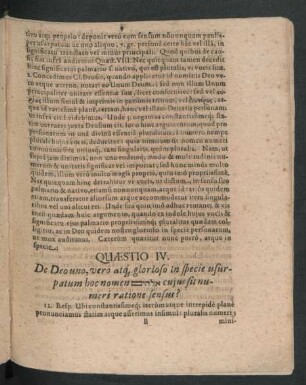 Quaestio IV. De Deo uno, vero atque glorioso in specie usurpatum hoc nomen ... cuius sit numeri ratione sensus?