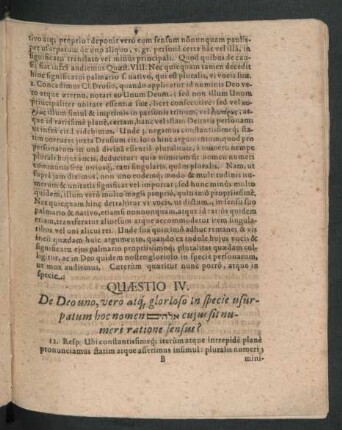 Quaestio IV. De Deo uno, vero atque glorioso in specie usurpatum hoc nomen ... cuius sit numeri ratione sensus?