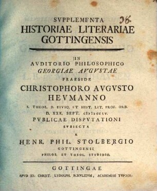 Supplementa historiae literariae Gottingensis