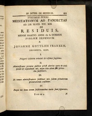 875-897, Spec. 621. De Residuis