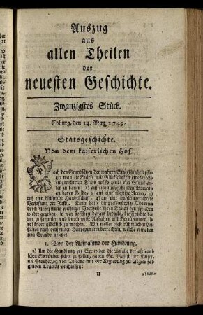 Zwanzigstes Stück. Coburg, den 14. May. 1749.