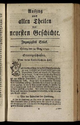 Zwanzigstes Stück. Coburg, den 14. May. 1749.
