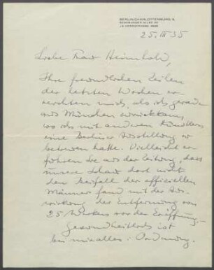 Brief von Georg Kolbe an Grete Heimholt
