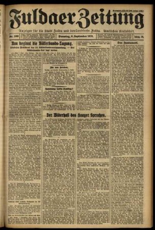 Ausgabe vom Dienstag, den 08. September 1931.