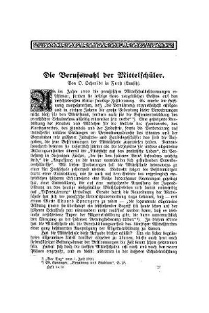 Die Berufswahl der Mittelschüler