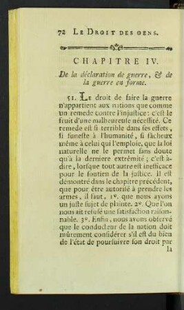 Chapitre IV. De la déclaration de guerre, & de la guerre en forme.