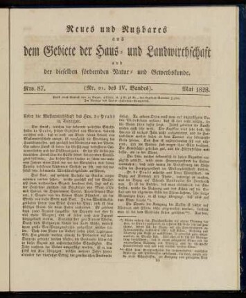 Nro. 87. (Nr. 21. des IV. Bandes). Mai 1828.