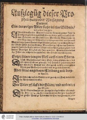 Außlegung dieser Propheceyung oder Weissagung Carionis.