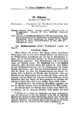 92. Sitzung. Dienstag den 7. Oktober 1919