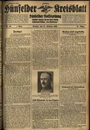 Erste Ausgabe vom Freitag, den 21. Februar 1936.