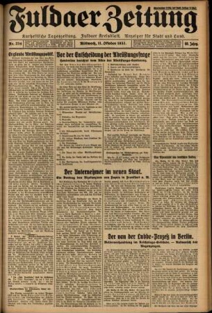 Erste Ausgabe vom Mittwoch, den 11. Oktober 1933.