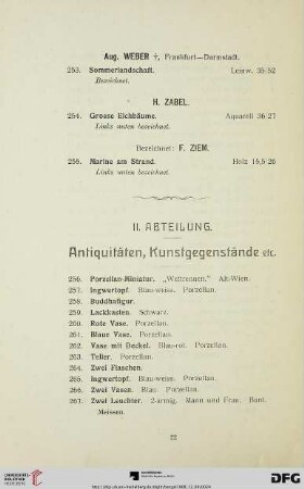 II. Abteilung. Antiquitäten, Kunstgegenstände etc. (Nr. 256-538)