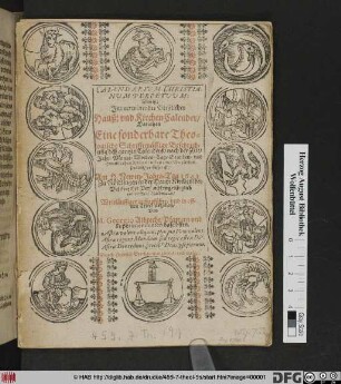 Calendarium Christianum Perpetuum: Das ist Immerwärender Geistlicher Hauß: und KirchenCalender : Darinnen Eine sonderbare Theologische Schrifftmässige Beschreibung deß gantzen Calenders/ nach der Zeit/ Jahr- Monat- Wochen- Tag- Stunden- und Himmlischer Zeichen/ neben einer Geistlichen Practik/ verfasset ist