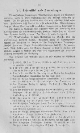 VII. Lehrmittel und Sammlungen