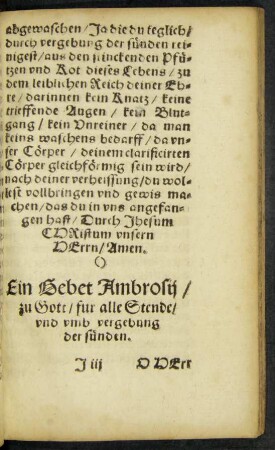 Ein Gebet Ambrosii/ zu Gott/ fur alle Stende/ und umb vergebung der sünden.