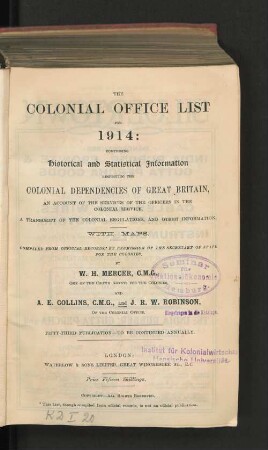 53.1914: The Colonial Office list : comprising historical and statistical information respecting the colonial dependencies of Great Britain