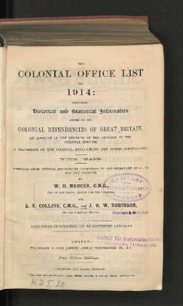 53.1914: The Colonial Office list : comprising historical and statistical information respecting the colonial dependencies of Great Britain