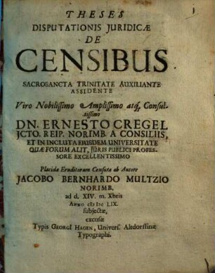 Theses Disputationis Juridicae De Censibus