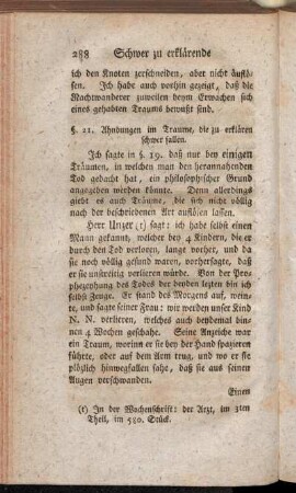 §. 21. Ahndungen im Traume, die zu erklären schwer fallen.