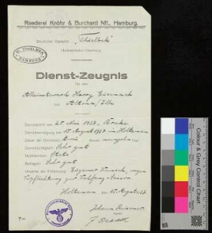 Harry Eisenach, Dienstzeugnis "Thielbek"