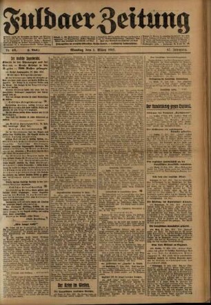 Erste Ausgabe vom Montag, den 01. März 1915.