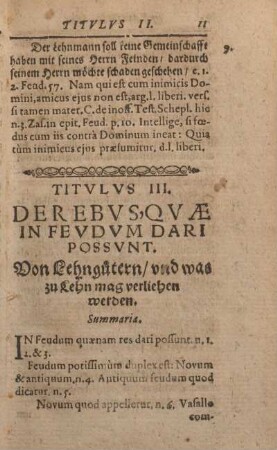 Titvlvs III. De Rebvs Qvae In Fevdvm Dari Possvnt. Von Lehngütern, vnd was zu Lehn mag verliehen werden.