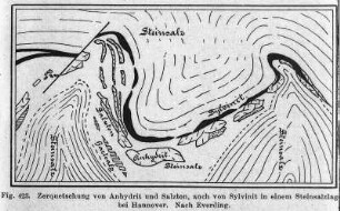 Zerquetschung von Anhydrit und Salzton, auch von Sylvinit in einem Steinsalzlager bei Hannover (Everding) : Geologie | Geologie der Salzlagerstätten