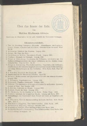 I. Über das Innere der Erde
