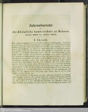 Jahresbericht über die Königliche Landesschule zu Meissen. Julius 1864 bis Julius 1865
