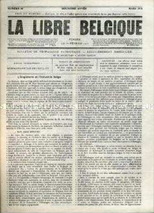Illegale Wochenzeitung aus dem besetzten Belgien "La Libre Belgique" u.a. über das Verhältnis zwischen England und der belgischen Industrie