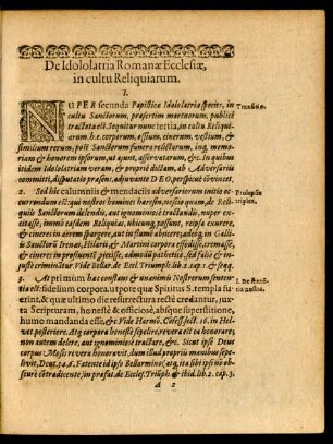 De Idololatria Romanae Ecclesiae, in cultu Reliquiarum.