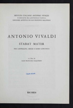 Stabat mater : per contralto, archi e basso continuo