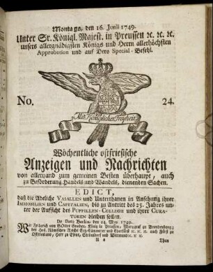 No. 24. Montags, den 16. Junii 1749.