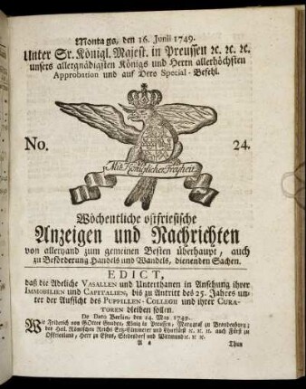 No. 24. Montags, den 16. Junii 1749.