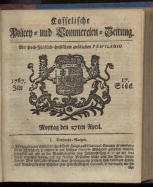 17. Stueck, Montag den 27ten April 1767