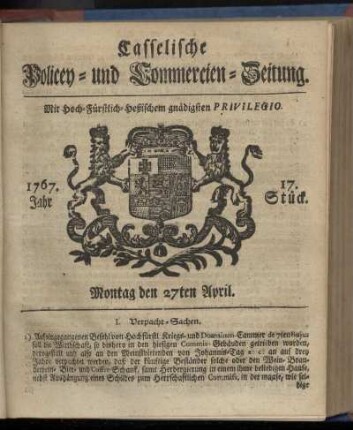 17. Stueck, Montag den 27ten April 1767