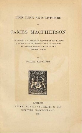 The Life and letters of James Macpherson