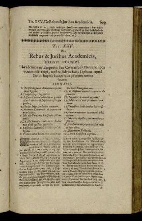 TIT. XXV. Rebus & Juribus Academicis.