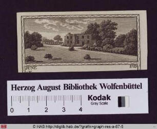 Ansicht eines englischen Landhauses in Parkanlage