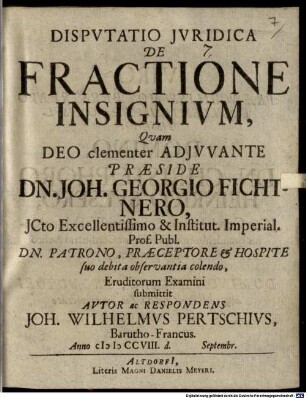 Dispvtatio Jvridica De Fractione Insignivm