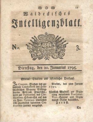 No. 3, Dienstag, den 20. Januarius 1795