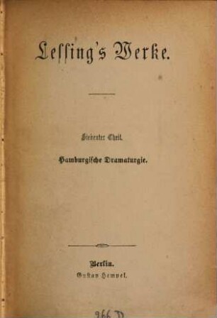 Lessing's Werke, 7. Hamburgische Dramaturgie