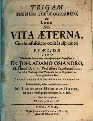 Trigam thesium theologiarum, ex loco de vita aeterna, Goële resuscitato coelitus aspirante