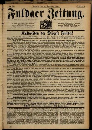 Erste Ausgabe vom Sonntag, den 16. November 1890.