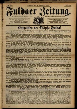 Erste Ausgabe vom Sonntag, den 16. November 1890.