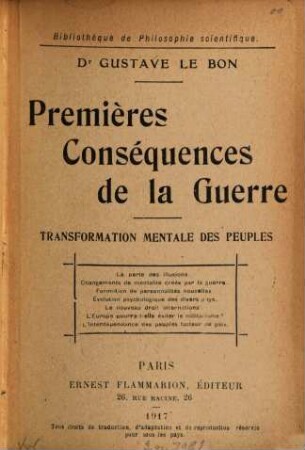 Premières conséquences de la guerre : transformation mentale de peuples