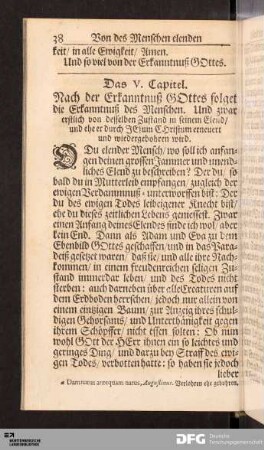 Das V. Capitel. Nach der Erkanntnuß GOttes folget die Erkanntnuß des Menschen...