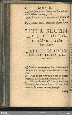 Liber Secundus Ethicorum Maurit: De Aretologia