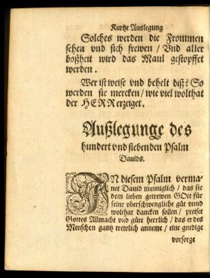 Außlegunge des hundert und siebenden Psalm Davids.